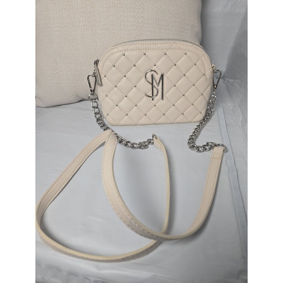 Steve Madden Handbags - Steve Madden Cream Quilted Studded Crossbody Bag Silver SM Logo Dome Purse